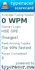 Scorecard for user hsegpe