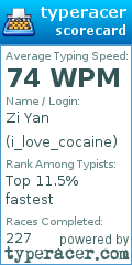 Scorecard for user i_love_cocaine