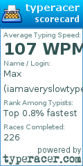 Scorecard for user iamaveryslowtyper