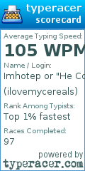 Scorecard for user ilovemycereals