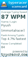 Scorecard for user immortalracer