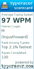 Scorecard for user itsjusthoward