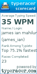 Scorecard for user james_ian