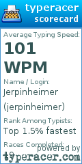 Scorecard for user jerpinheimer