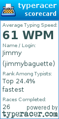 Scorecard for user jimmybaguette