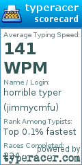 Scorecard for user jimmycmfu