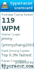 Scorecard for user jimmyzhang2003