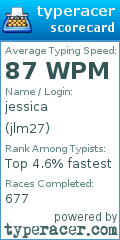 Scorecard for user jlm27