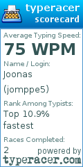 Scorecard for user jomppe5