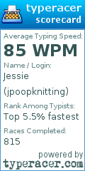 Scorecard for user jpoopknitting