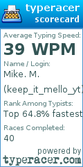 Scorecard for user keep_it_mello_yt