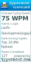 Scorecard for user kevinjamesisgay