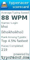 Scorecard for user khoikhoikhoi