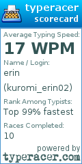 Scorecard for user kuromi_erin02