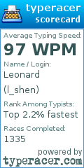 Scorecard for user l_shen