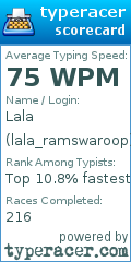 Scorecard for user lala_ramswaroop