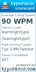 Scorecard for user learingtotype
