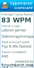 Scorecard for user lebronraymonejames