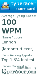 Scorecard for user lemonturtlecat