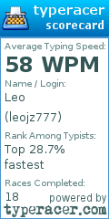 Scorecard for user leojz777