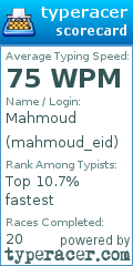 Scorecard for user mahmoud_eid