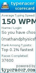 Scorecard for user mathandphysicsftw