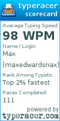 Scorecard for user maxedwardsnax