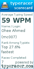 Scorecard for user mc007
