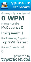 Scorecard for user mcqueenz_