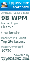 Scorecard for user mejikmahn