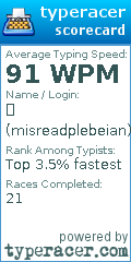 Scorecard for user misreadplebeian
