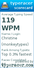 Scorecard for user monkeytypes