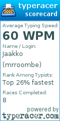 Scorecard for user mrroombe