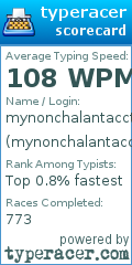 Scorecard for user mynonchalantacctypeshi