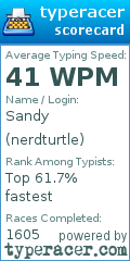 Scorecard for user nerdturtle