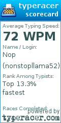 Scorecard for user nonstopllama52