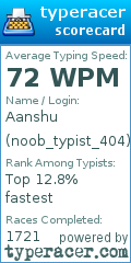 Scorecard for user noob_typist_404