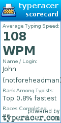 Scorecard for user notforeheadman