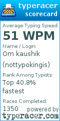 Scorecard for user nottypokingis