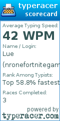 Scorecard for user nronefortnitegamer