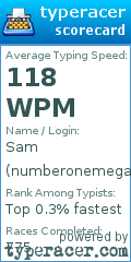 Scorecard for user numberonemega