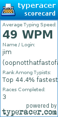 Scorecard for user oopnotthatfastofatyper