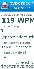 Scorecard for user openmindedturtles