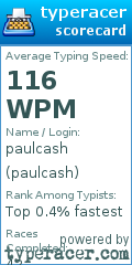 Scorecard for user paulcash