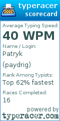 Scorecard for user paydrig