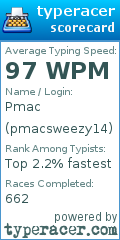 Scorecard for user pmacsweezy14