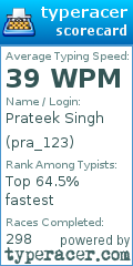 Scorecard for user pra_123