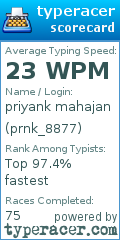 Scorecard for user prnk_8877