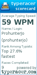 Scorecard for user prohunterjo