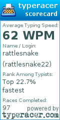 Scorecard for user rattlesnake22